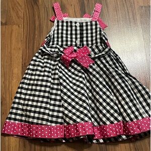 🎀 SPECIALITY BABY beautiful 12M dress w Blk and wht checks and pink ribbon Bows